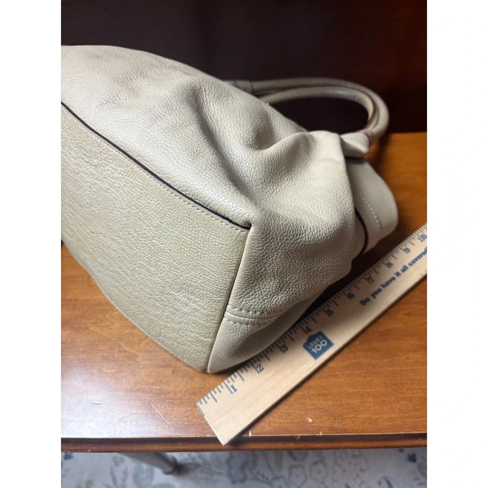 Kate Spade Pebbled‎ Leather Large Shoulder Tote Beige Polka Dot Lining Bag